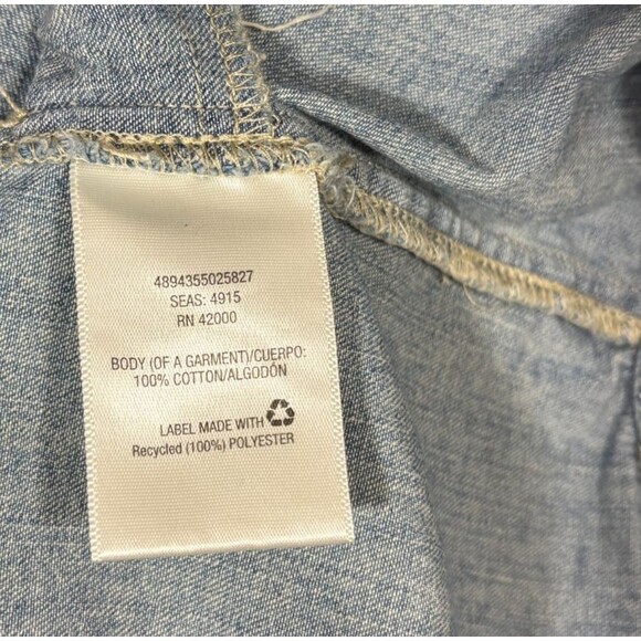 Denim Mini Shirt Dress Womens L Drawstring Waist Western Coastal Cowgirl Pockets - Picture 7 of 8